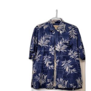 Island Republic Hawaiian Palm Print Button Shirt 100% Silk Men's Summer Sz. L